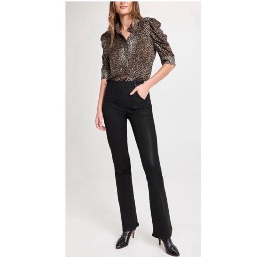 FRAME Le Flare de Françoise High Waist Flare‎ Jeans in Black Noco Gloss Size 34